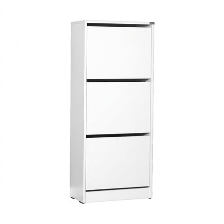 Pantofar Adore Compact Plus, 12 Perechi, 3 Compartimente, Alb - Stejar, 51x119x26 cm