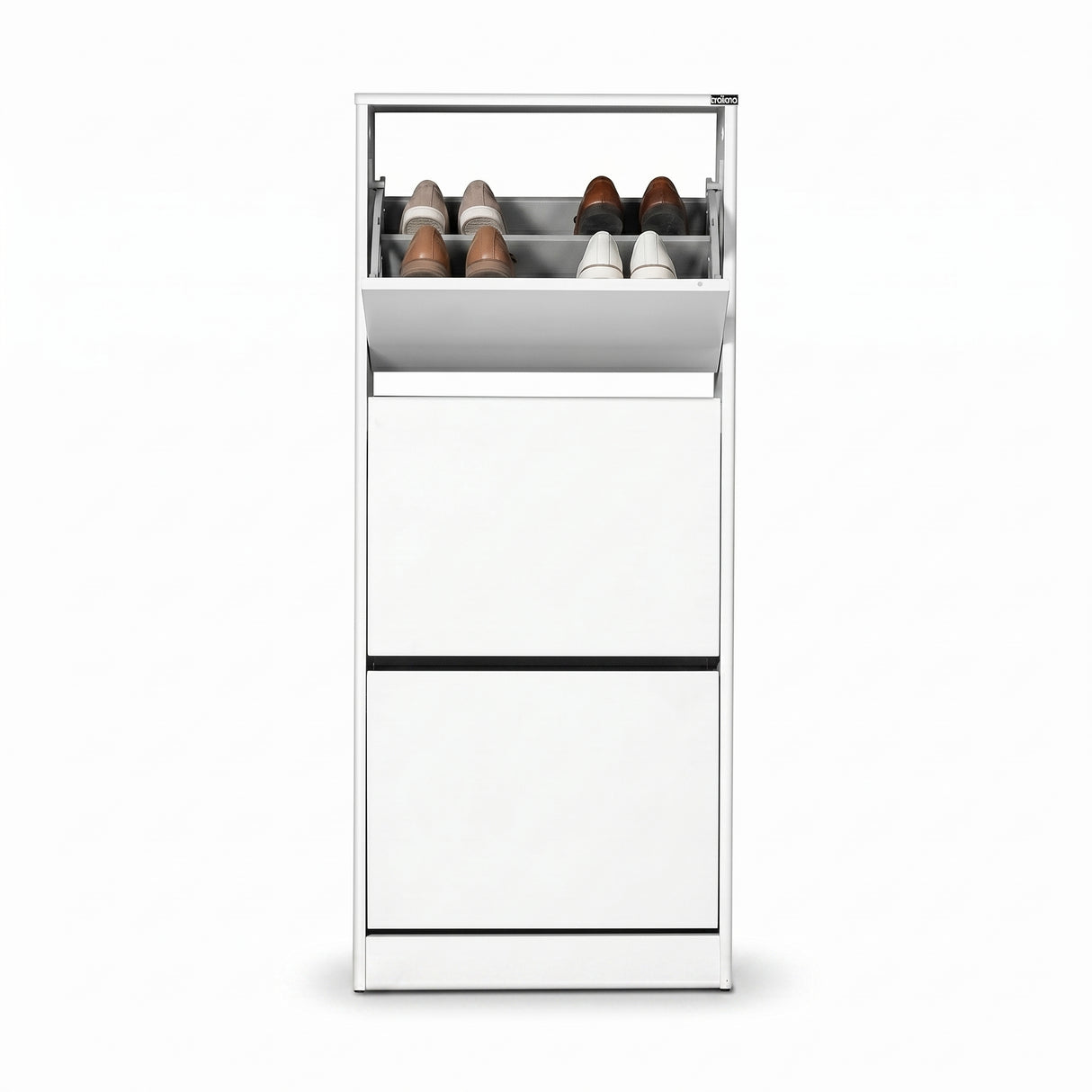 Pantofar Adore Compact Plus, 12 Perechi, 3 Compartimente, Alb - Stejar - Mov, 51x119x26 cm - Alb