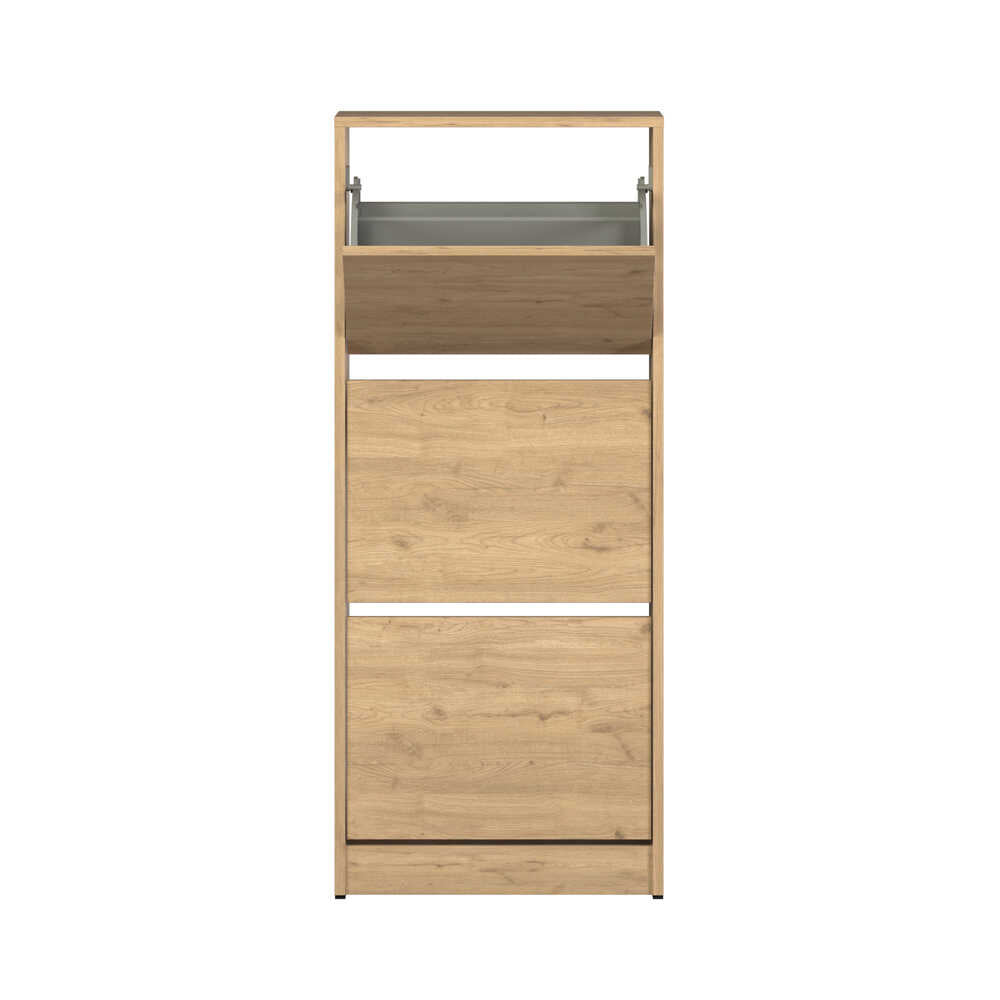 Pantofar Adore Compact Plus, 12 Perechi, 3 Compartimente, Alb - Stejar - Mov, 51x119x26 cm - Stejar