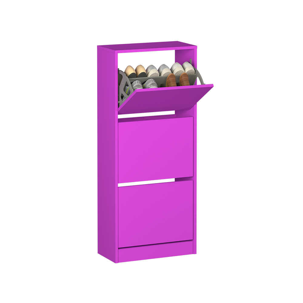 Pantofar Adore Compact Plus, 12 Perechi, 3 Compartimente, Alb - Stejar - Mov, 51x119x26 cm - Mov