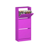 Pantofar Adore Compact Plus, 12 Perechi, 3 Compartimente, Alb - Stejar - Mov, 51x119x26 cm - Mov