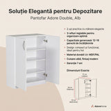 Pantofar Adore Double, 2 usi, 3 rafturi, capacitate 12-16 perechi, Alb, 70x90x33 cm