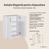 Pantofar Adore Double, 2 usi, 3 rafturi, capacitate 12-16 perechi, Alb, 70 x 90 x 33 cm