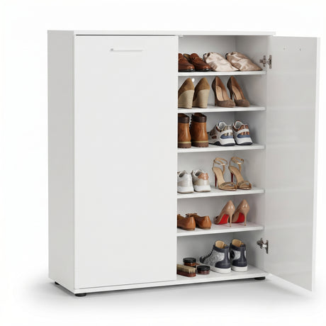 Pantofar Adore Elegance, 2 usi, 5 rafturi, capacitate 24 perechi incaltaminte, Alb - Natur, 91x108x35 cm