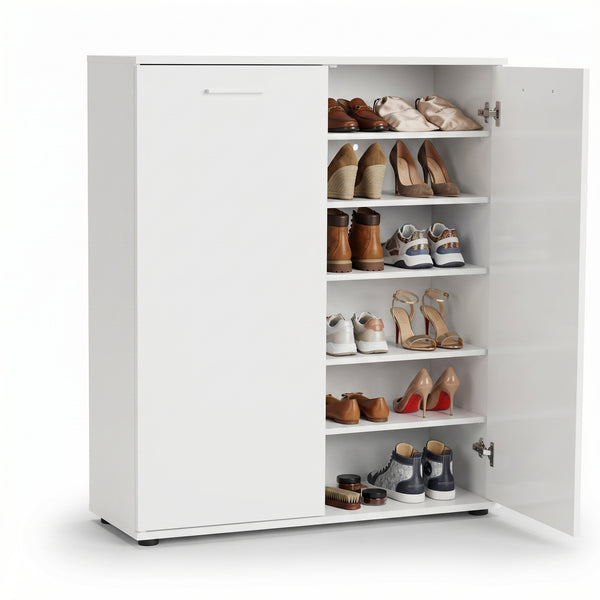 Pantofar Adore Elegance, 2 usi, 5 rafturi, capacitate 24 perechi incaltaminte, Alb - Natur, 91x108x35 cm