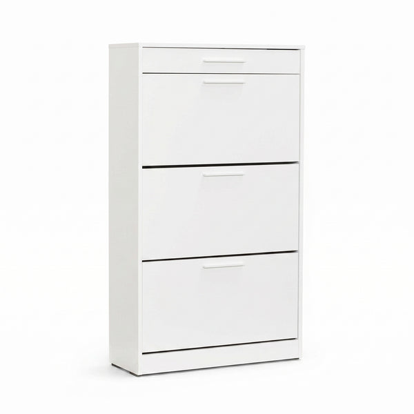 Pantofar Adore Extra, 3 compartimente, capacitate 18 perechi incaltaminte, Alb - Nuc, 75x128x29 cm