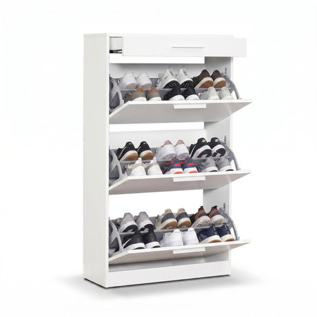 Pantofar Adore Extra, 3 compartimente, capacitate 18 perechi incaltaminte, Alb - Nuc, 75x128x29 cm