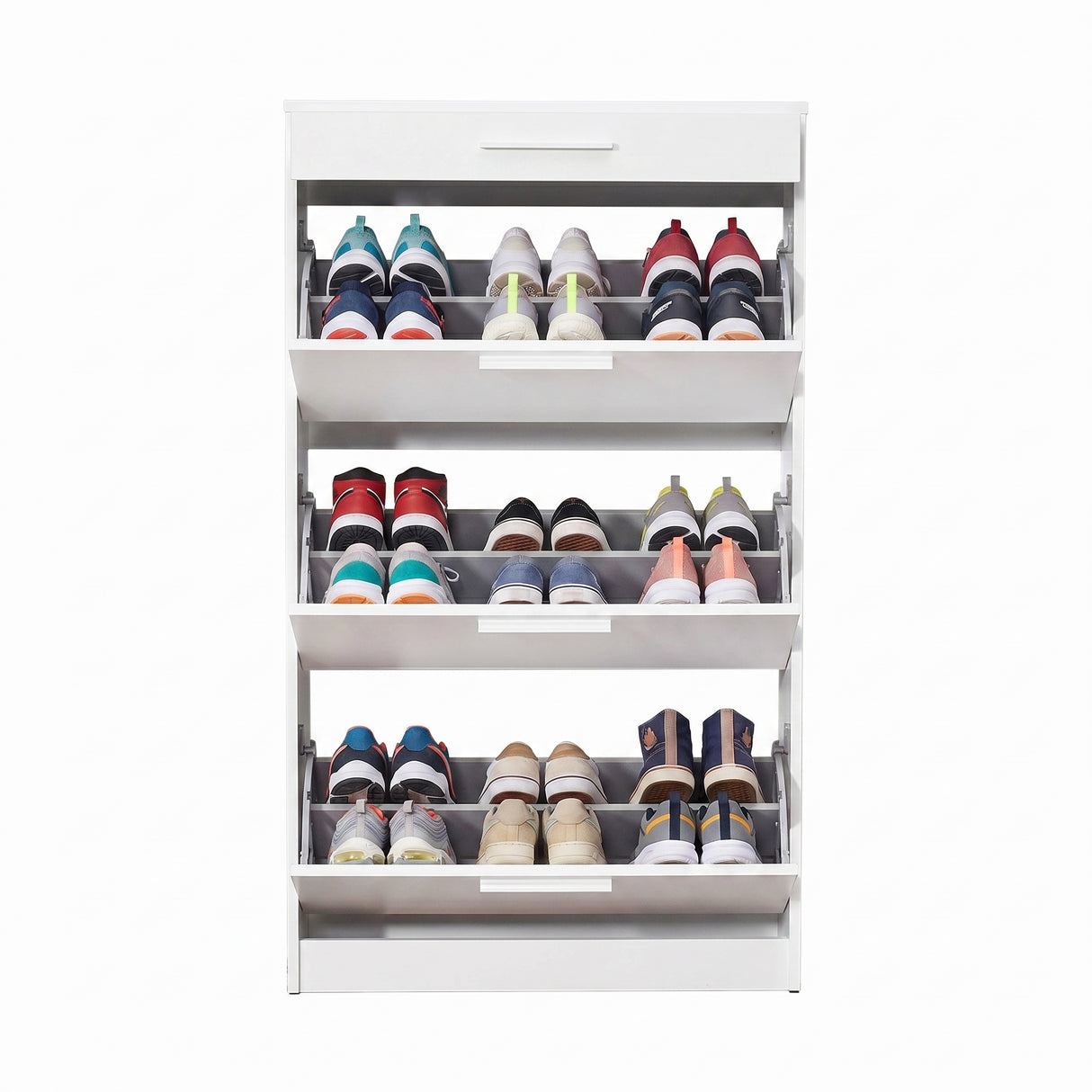 Pantofar Adore Extra, 3 compartimente, capacitate 18 perechi incaltaminte, Alb - Nuc, 75x128x29 cm - Alb