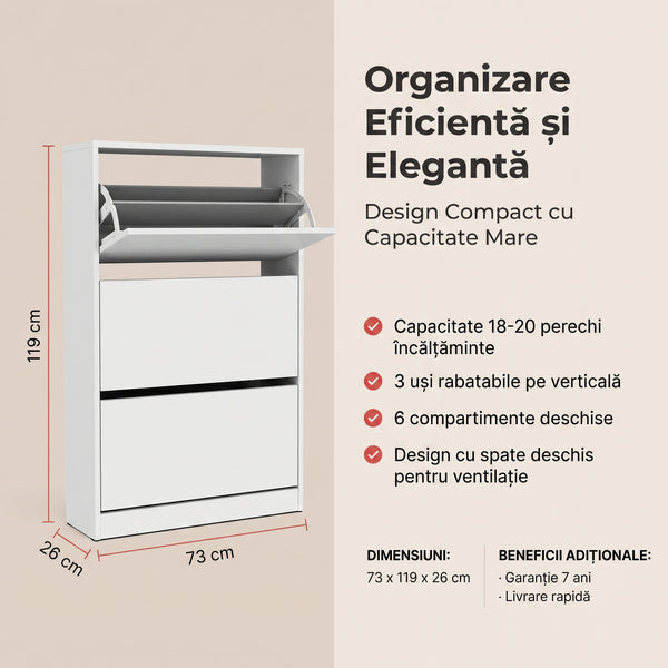 Pantofar Adore Max Plus, 18 Perechi, 3 Compartimente, 73x119x26 cm