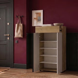 Pantofar Adore Porto, 2 usi, 1 sertar si 5 rafturi, Stejar - Bej, 72x111x34 cm
