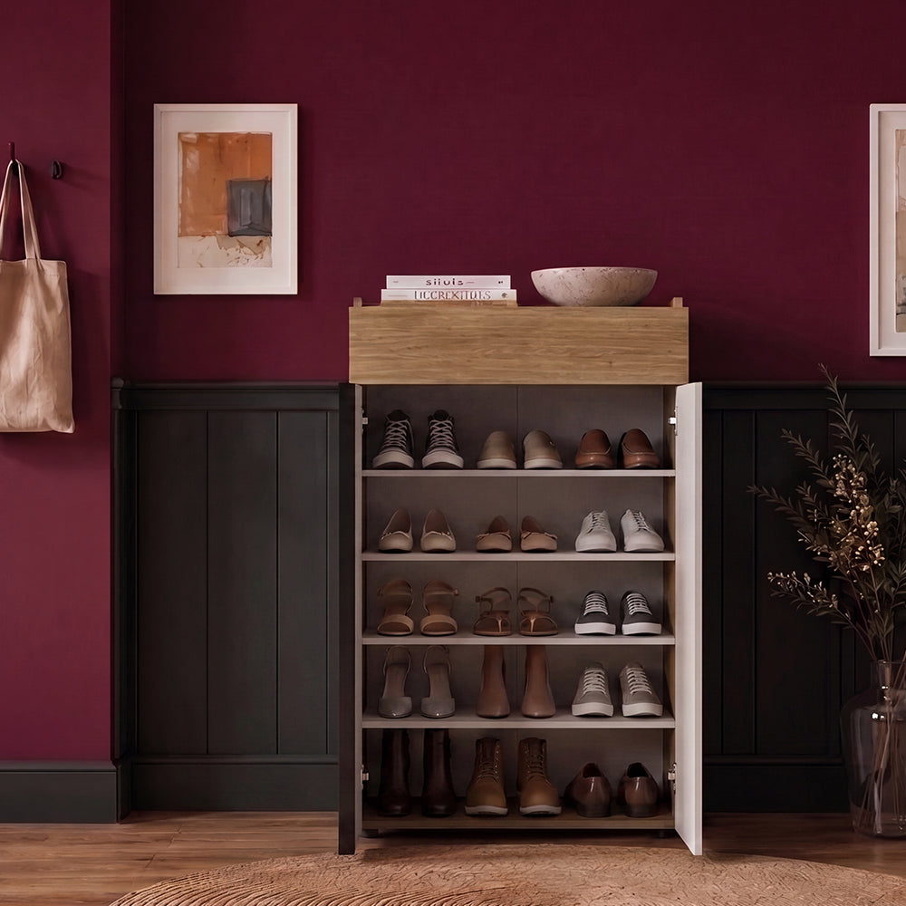 Pantofar Adore Porto, 2 usi, 1 sertar si 5 rafturi, Stejar - Bej, 72x111x34 cm
