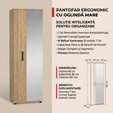 Pantofar Adore Porto, 2 usi reversibile cu oglinda, 10 rafturi, capacitate 28 perechi, 60 x 187 x 36 cm - Natur
