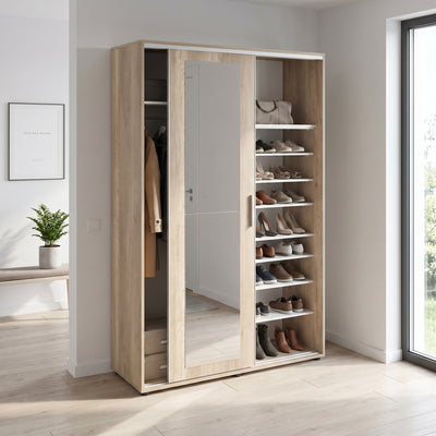 Pantofar Adore Porto cu cuier, 2 usi cu oglinda, 12 rafturi, capacitate 35 perechi incaltaminte, 120 x 212 x 40 Cm