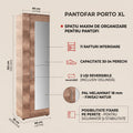Pantofar Adore Porto Lung, 2 usi reversibile cu oglinda, 11 rafturi, capacitate 30-34 perechi, Natur, 60 x 212 x 35 cm