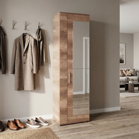 Pantofar Adore Porto XL, 2 usi reversibile cu oglinda, 11 rafturi, capacitate 30-34 perechi, Natur, 60 x 212 x 35 cm