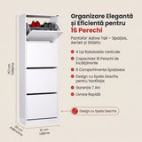 Pantofar Adore Compact XL, 16 Perechi, 4 Compartimente, Alb - Natur, 51x157x26 cm - Alb