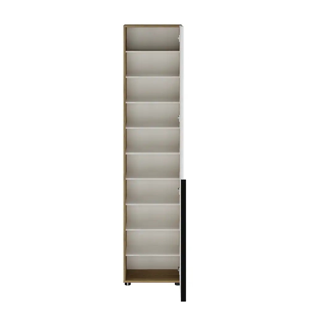 Pantofar cu oglinda Adore Porto, 1 usa si 10 compartimente, Stejar - Bej, 47x210x34 cm