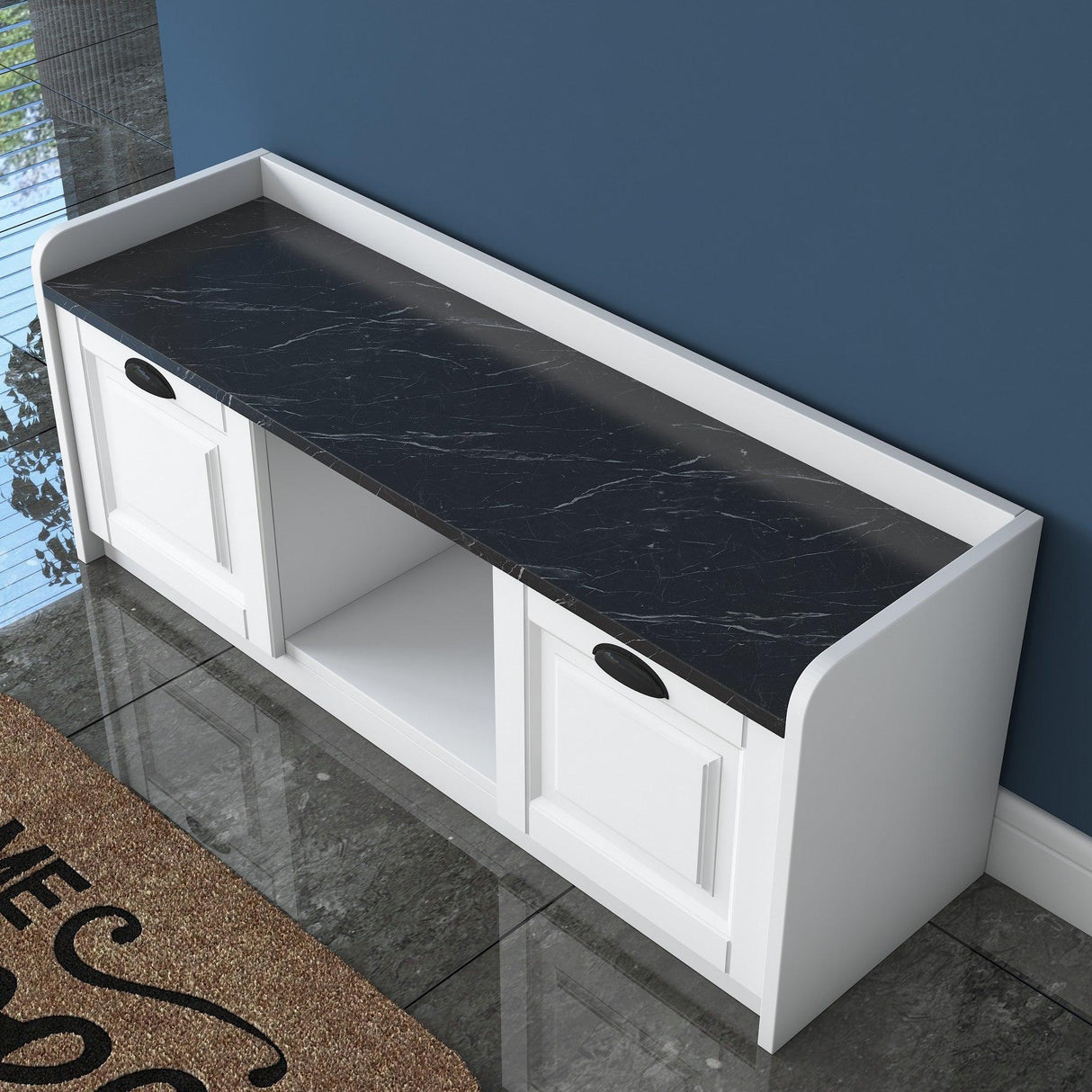 Pantofar cu taburet Tadic, Alb, 120 x 45 x 40 cm