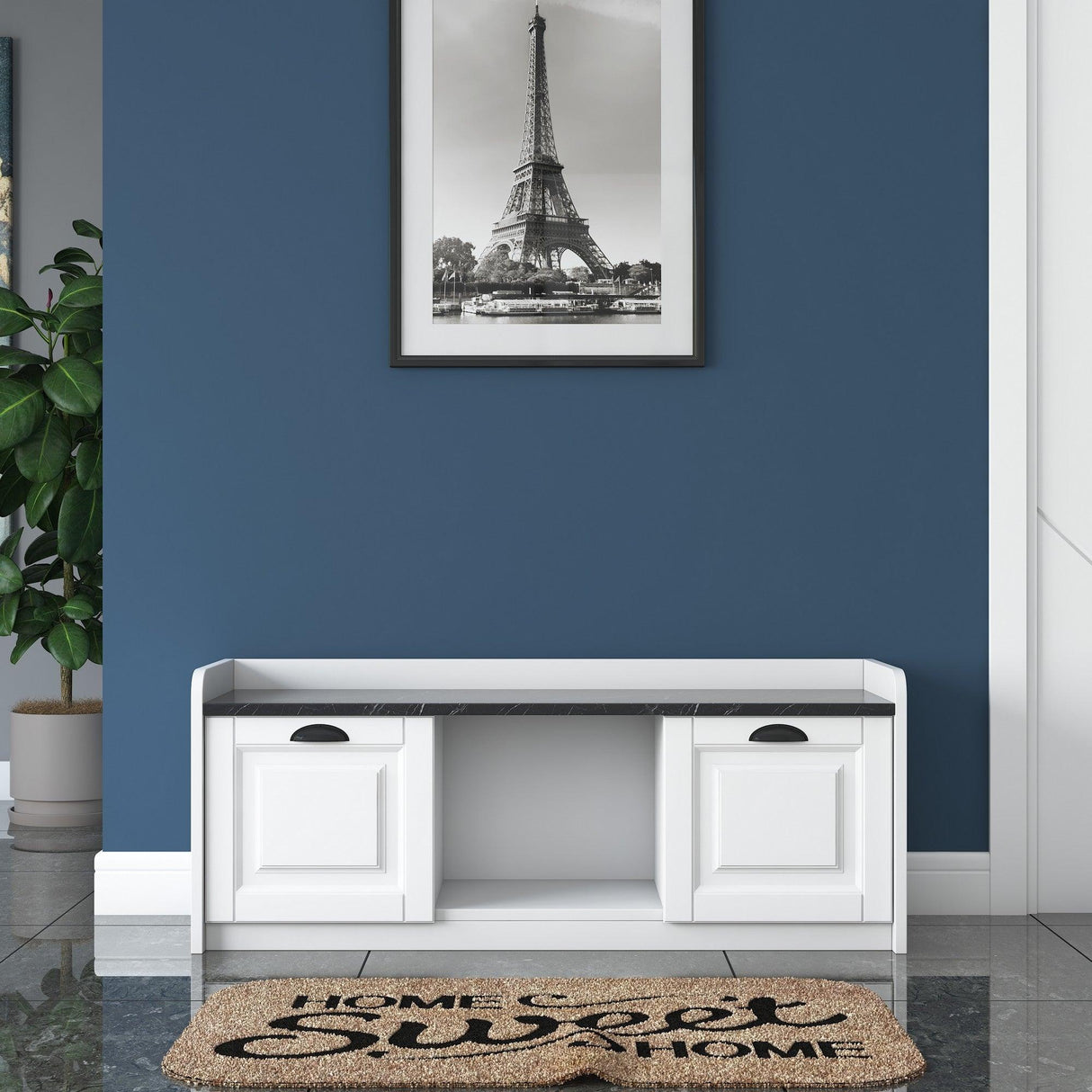 Pantofar cu taburet Tadic, Alb, 120 x 45 x 40 cm