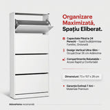 Pantofar Adore Max XL, 24 Perechi, 4 Compartimente, 73x157x26 cm - Alb