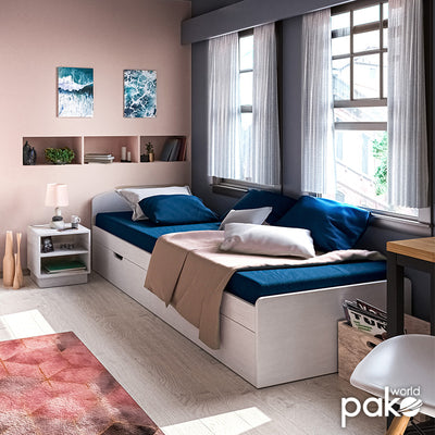 Pat 1 persoana cu spatiu de depozitare, Regan, Alb, 90x200 cm, imagine suplimentara