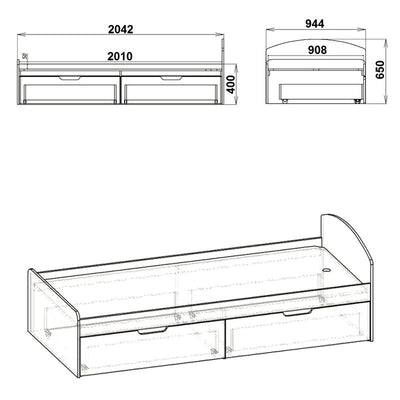 Pat 1 persoana cu spatiu de depozitare, Regan, Alb, 90x200 cm, detaliu produs