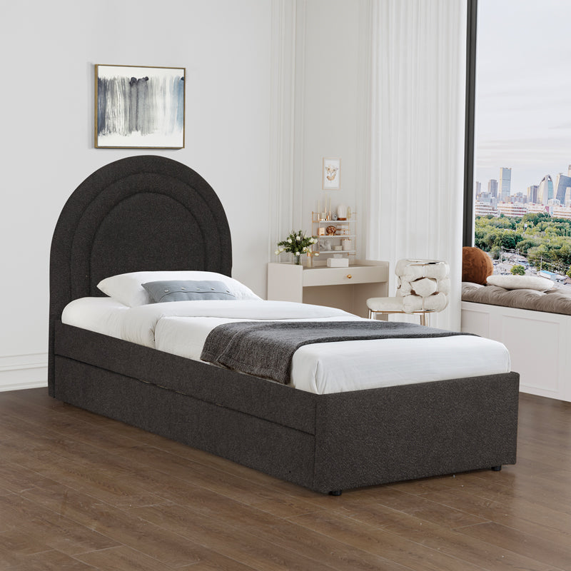 Pat Arcuate din stofa boucle, cu pat glisant, Bej, 90x200 cm - Antracit