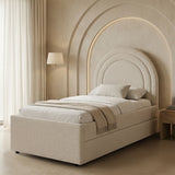 Pat Arcuate din stofa boucle, cu pat glisant, Bej, 90x200 cm - Bej