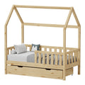 Pat bebe Bendina de tip Montessori cu sertar din lemn de pin Natural 70x140 cm