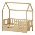Pat bebe Bendina de tip Montessori cu sertar din lemn de pin, Natural, 70x140 cm, detaliu produs
