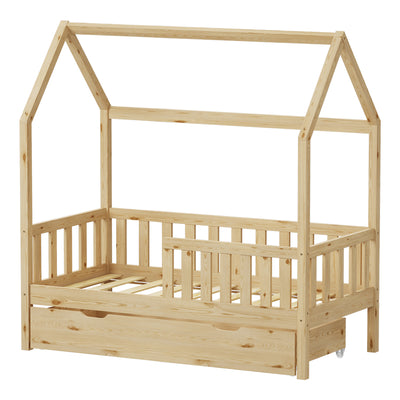 Pat bebe Bendina de tip Montessori cu sertar din lemn de pin, Natural, 70x140 cm, detaliu produs