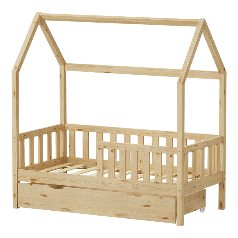 Pat bebe Bendina de tip Montessori cu sertar din lemn de pin, Natural, 70x140 cm, detaliu produs