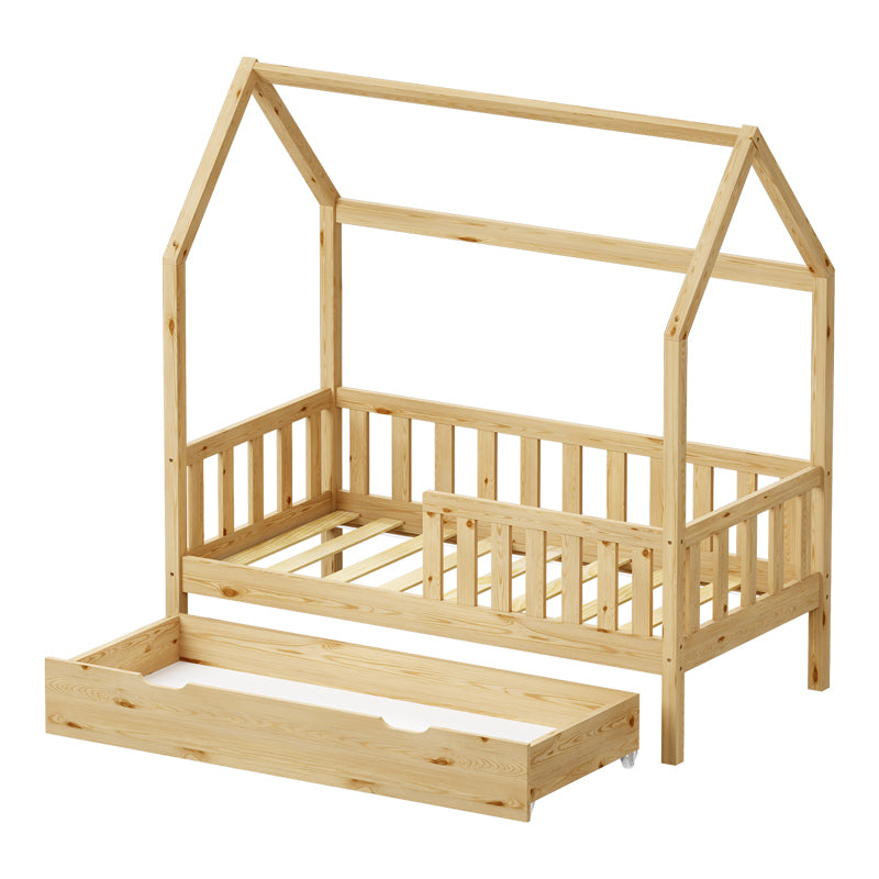 Pat bebe Bendina de tip Montessori cu sertar din lemn de pin, Natural, 70x140 cm, perspectiva suplimentara