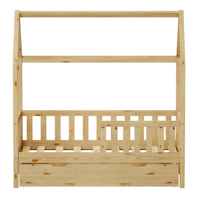Pat bebe Bendina de tip Montessori cu sertar din lemn de pin, Natural, 70x140 cm, foto produs