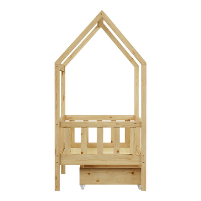 Pat bebe Bendina de tip Montessori cu sertar din lemn de pin, Natural, 70x140 cm, foto produs 6