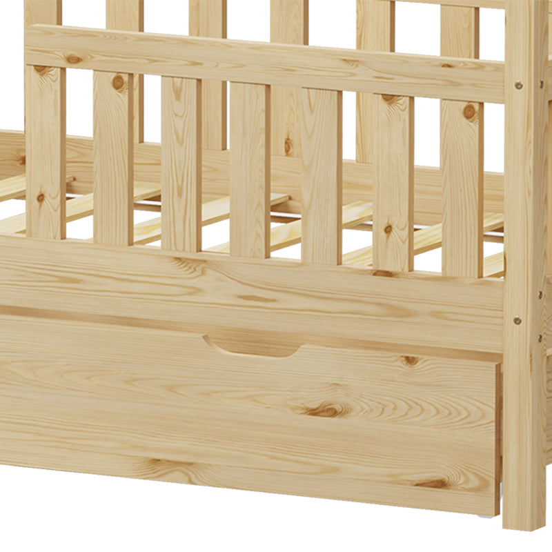 Pat bebe Bendina de tip Montessori cu sertar din lemn de pin, Natural, 70x140 cm, foto produs 7