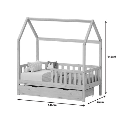 Pat bebe Bendina de tip Montessori cu sertar din lemn de pin, Natural, 70x140 cm, foto produs 10