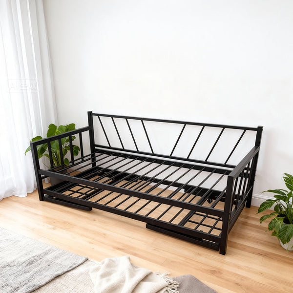Canapea-Pat cu functie dubla Remmie, metal, Alb - Negru, 90x190 cm