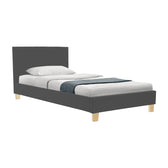 Pat confortabil Nevil cu picioare din lemn, Stil Modern, Material Textil Antracit, Dimensiuni 90x190cm