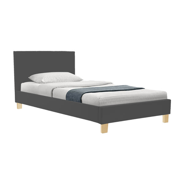 Pat confortabil Nevil cu picioare din lemn, Stil Modern, Material Textil, Gri - Natural, 90x190 cm