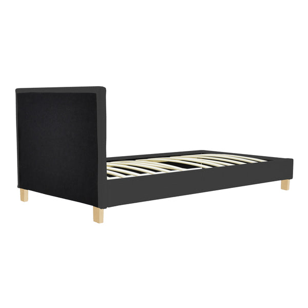 Pat confortabil Nevil cu picioare din lemn, Stil Modern, Material Textil, Gri - Natural, 90x190 cm