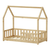 Pat copii Bambie cu balustrada tip Montessori din lemn de pin, Natural, 70x140 cm, detaliu produs
