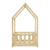 Pat copii Bambie cu balustrada tip Montessori din lemn de pin, Natural, 70x140 cm