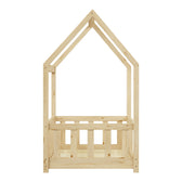 Pat copii Bambie cu balustrada tip Montessori din lemn de pin, Natural, 70x140 cm, perspectiva suplimentara