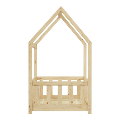 Pat copii Bambie cu balustrada tip Montessori din lemn de pin, Natural, 70x140 cm, perspectiva suplimentara