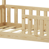 Pat copii Bambie cu balustrada tip Montessori din lemn de pin, Natural, 70x140 cm, foto produs 8