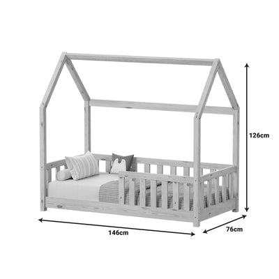 Pat copii Bambie cu balustrada tip Montessori din lemn de pin, Natural, 70x140 cm, foto produs 9