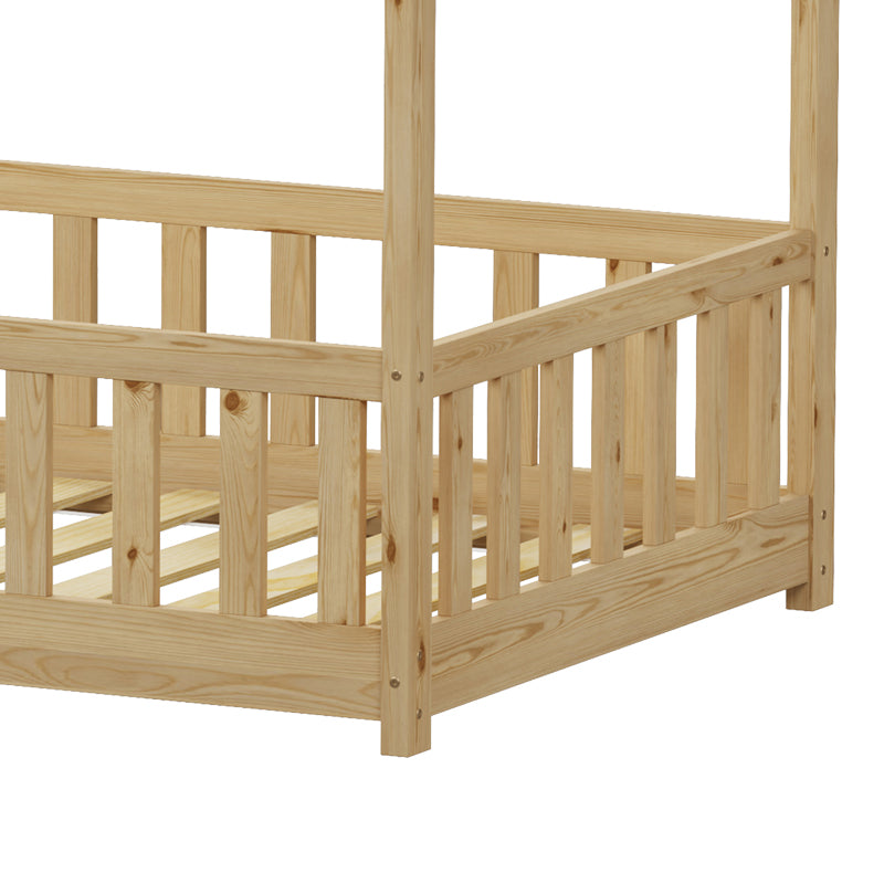 Pat copii Callan de stil Montessori cu rame din lemn de pin, Natural, 90x190 cm