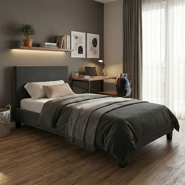 Pat cu funcție Nevil, Stil Modern, Material Textil Antracit, Picioare Lemn, Negru, 90x190 cm