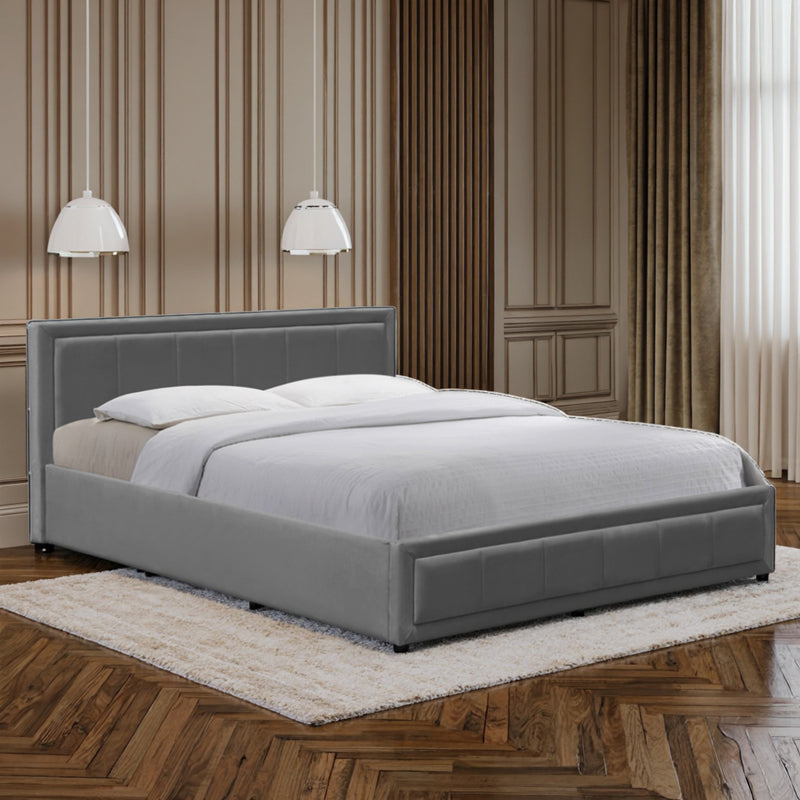 Pat cu spatiu de depozitare Huga, velvet, gri, 160x200 cm - Antracit